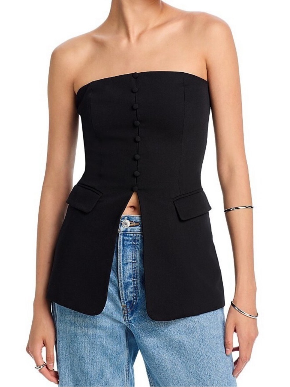 New Fore Strapless Tailored Suit Blouse Top Button Split Front Size Medium